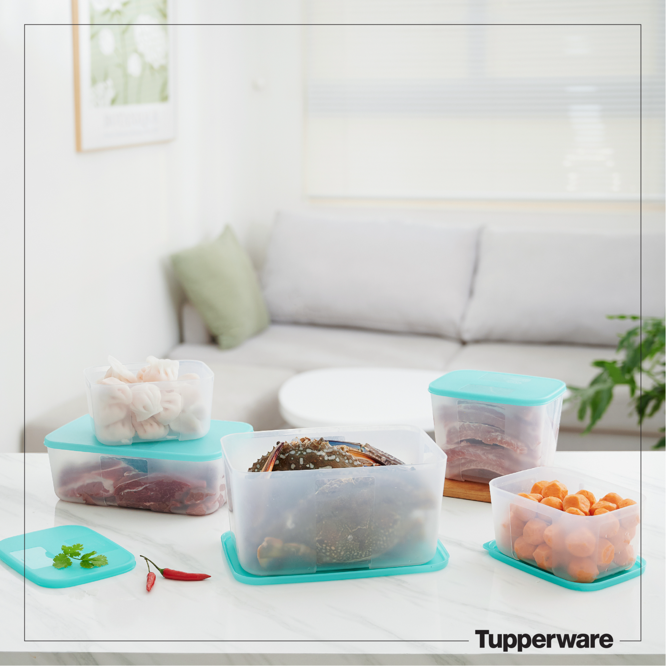 Bộ trữ đông Paradise Tupperware (5 hộp), kích thước đa dạng, có hộp 2.3L size to, phù hợp bảo quản nhiều loại thực phẩm khác nhau