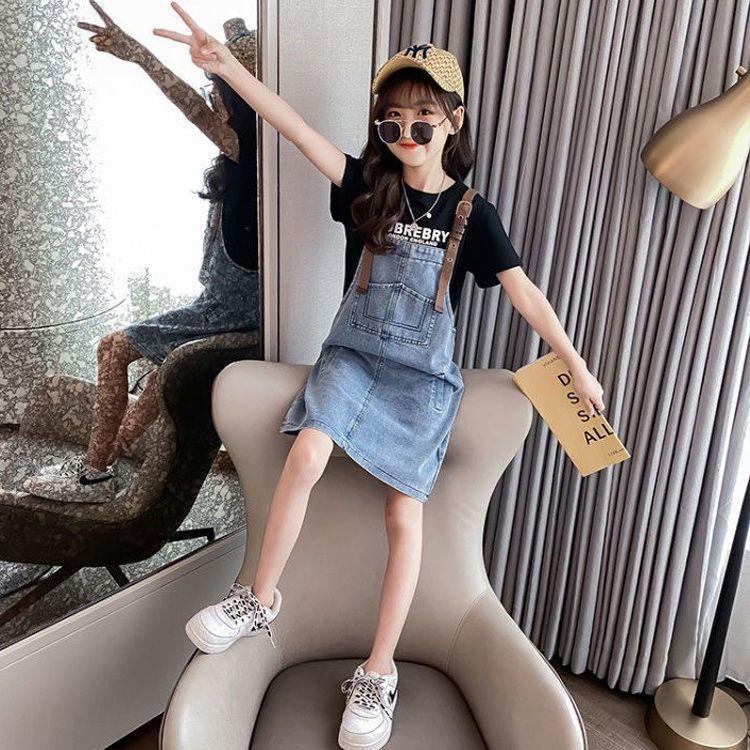 CHENGRUI 2023 Mùa xuân và mùa thu tây phiên bản Hàn Quốc của cô gái váy trẻ em denim dây đeo váy vest đầm bé
