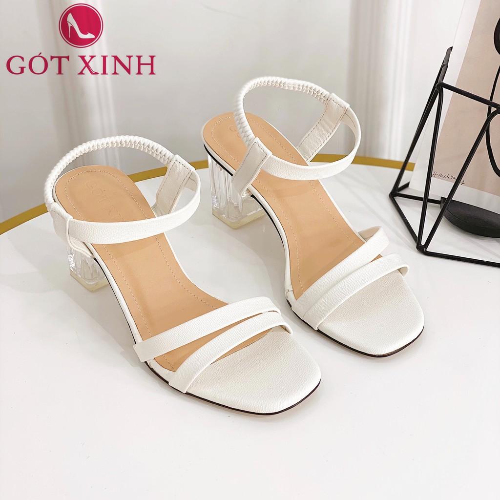 Sandal Cao Gót Gót Xinh GX251 5cm Da Mềm Hai Quai Đế Trụ Vuông Trong