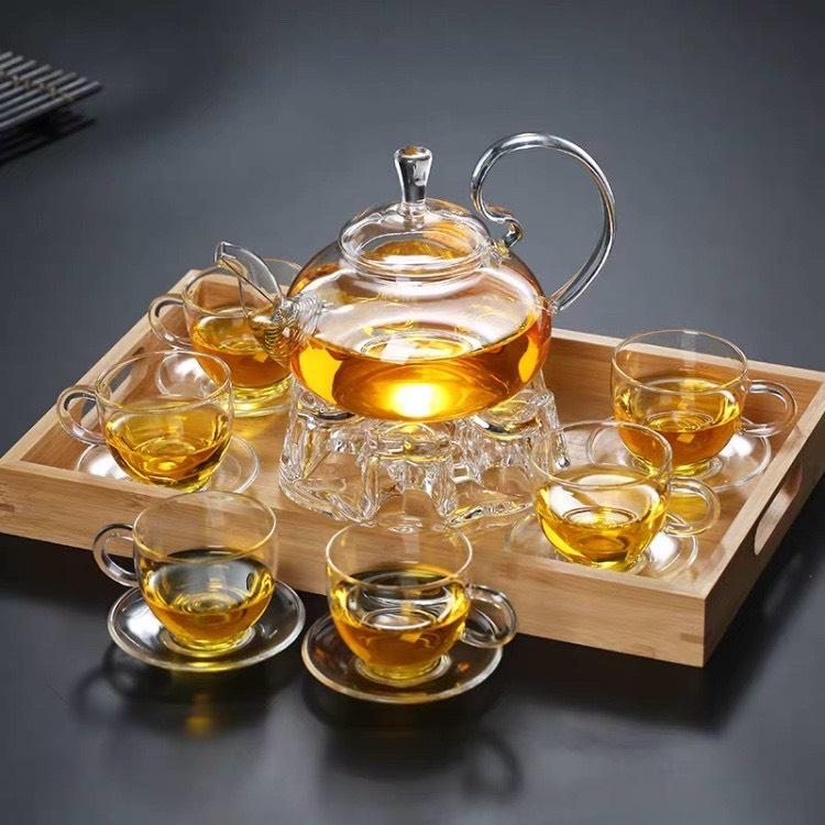Hình ảnh Bộ ấm trà thủy tinh cao cấp dùng uống trà hoa, trà móc câu có lõi lọc