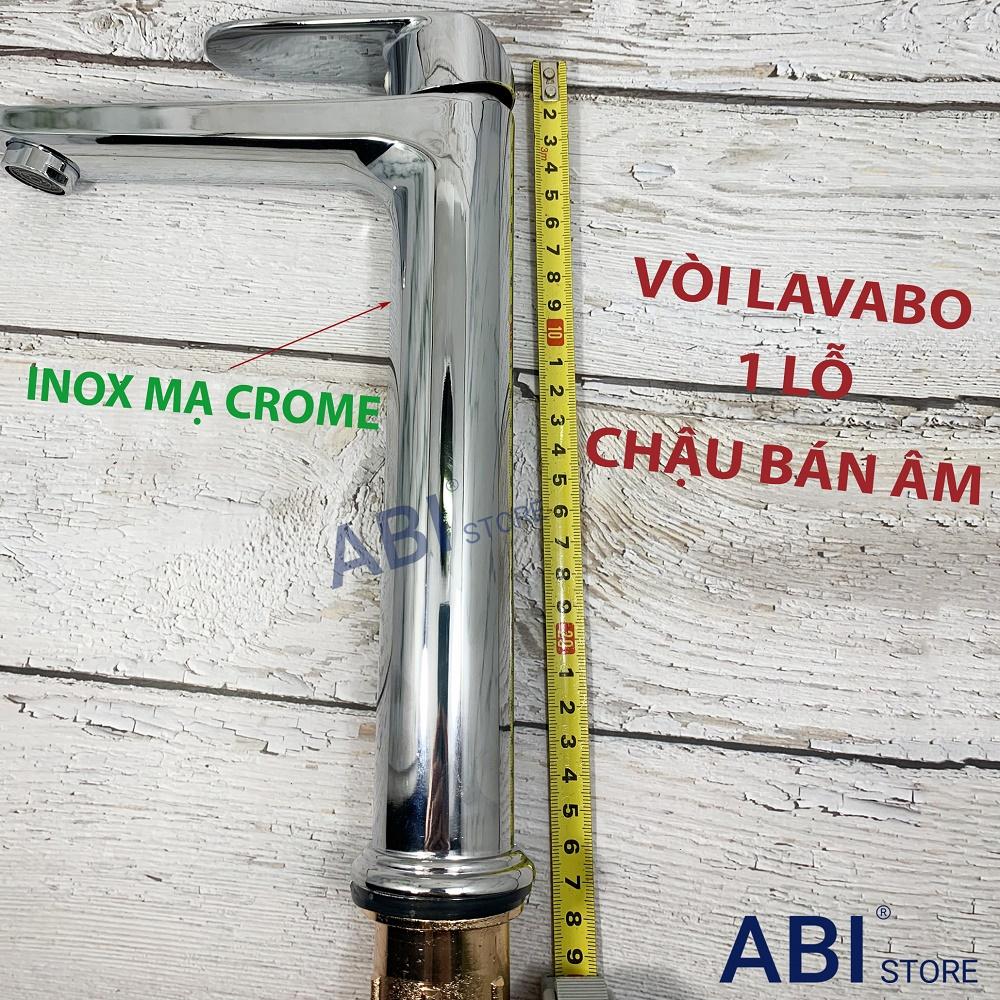 Vòi chậu rửa mặt nóng lạnh 1 lỗ cho chậu bán âm, vòi lavabo 1 chân inox mạ crome hàng đẹp kèm dây cấp nước