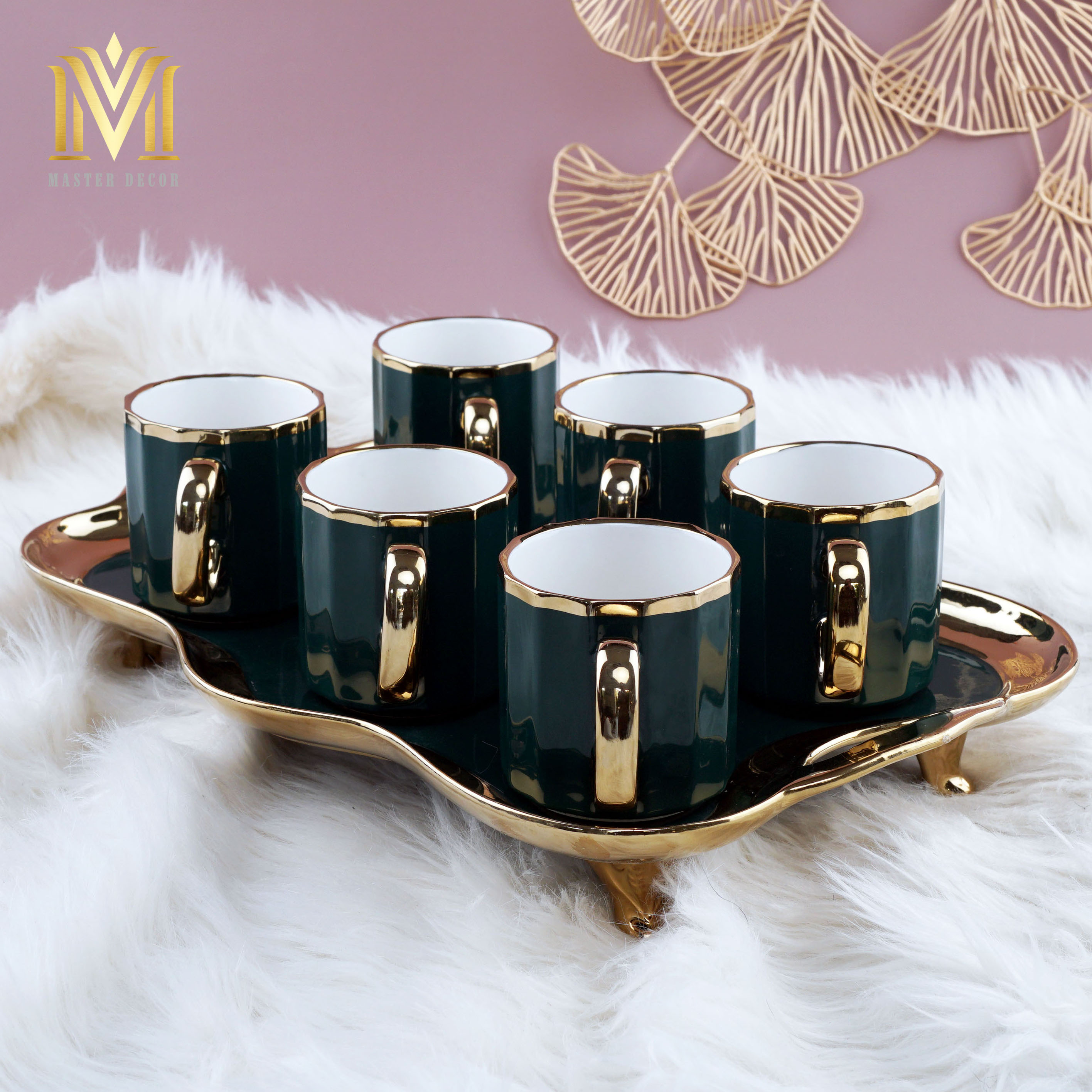 ẤM TÁCH SỨ ATS05 MEN SỨ CAO CẤP VIỀN VÀNG SANG TRỌNG XANH MALLARD CỔ ĐIỂN