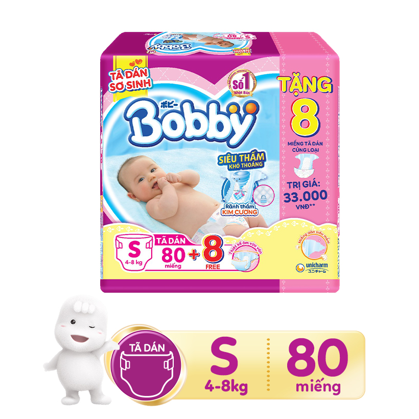 Tã Dán Bobby Sơ Sinh Siêu Thấm S80 (80 Miếng)