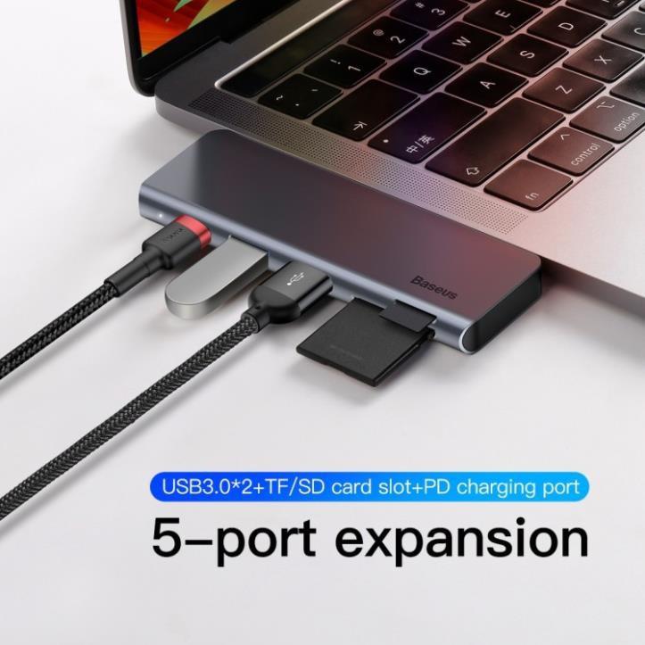 Bộ chuyển đổi 5 trong 1 dành cho laptop Baseus CAHUB-K0G công suất 60W - hàng chính hãng