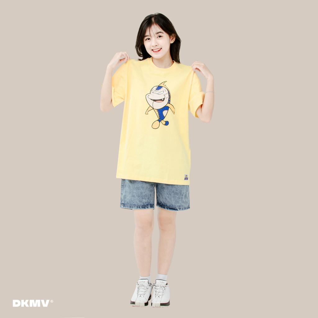 Áo thun nữ cotton màu vàng form rộng in hình tặng túi tote | DKMV Yellow Monster Tee