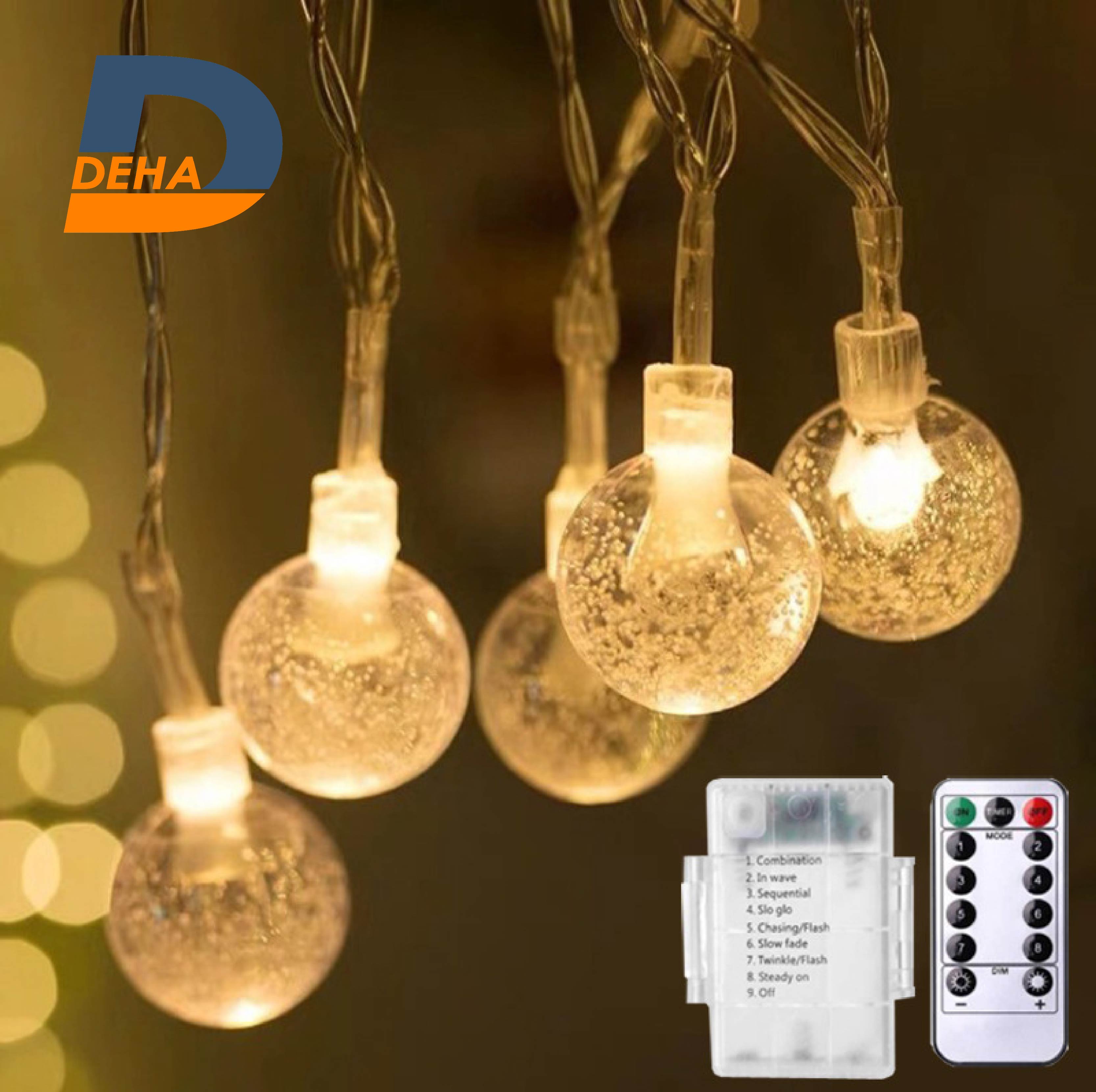 [Hộp pin kèm điều khiển 8 chế độ] Dây đèn led bóng tròn bọt bi pha lê độc đáo trang trí nguồn pin chống nước điều khiển từ xa 8 chế độ sáng, nhấp nháy màu