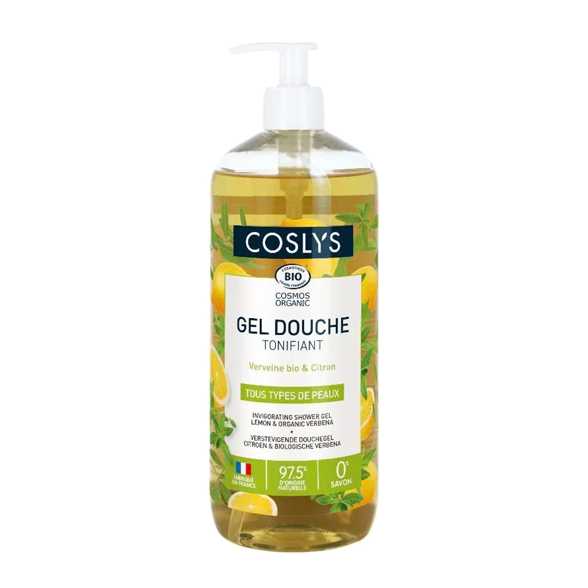 Sữa tắm dạng gel cỏ roi ngựa chanh hữu cơ Coslys 1L Shower gel verbena and lemon