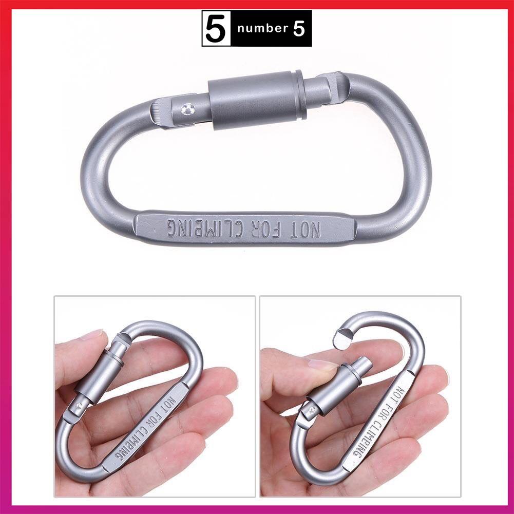 Móc khóa nhôm đa năng phụ kiện đi phượt carabiner chữ D khoá xoay 8cm