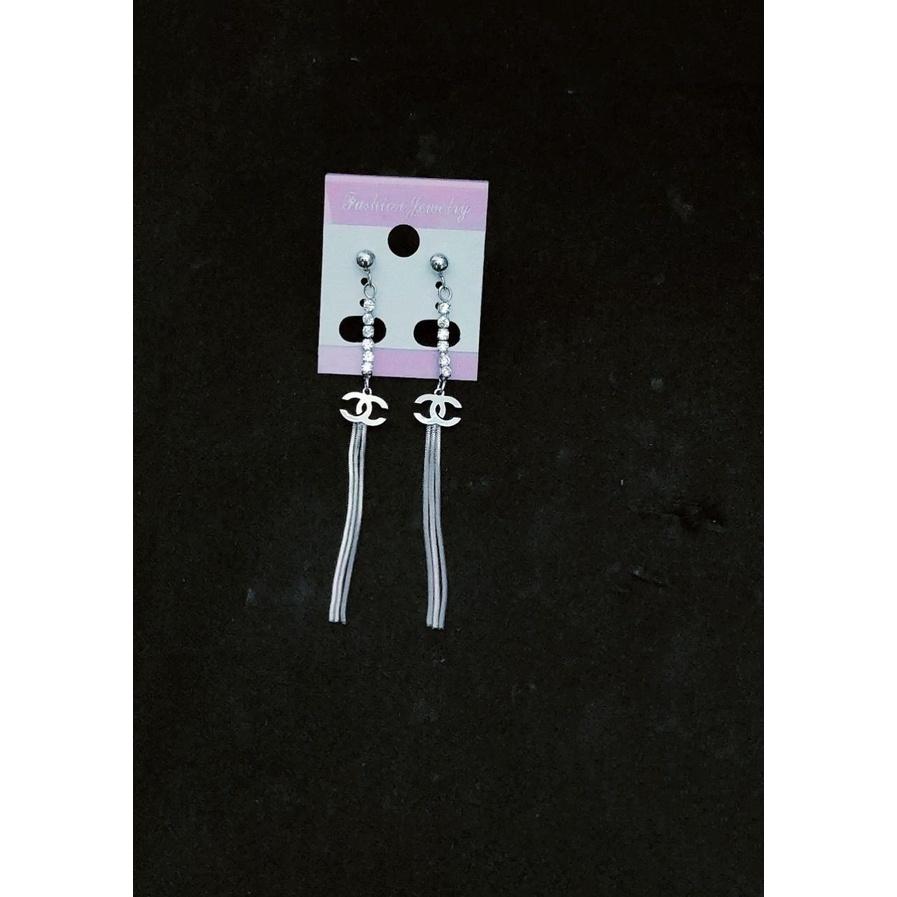 Bông tai inox nữ kiểu tòn ten hàng đá tua mì đẹp không đen