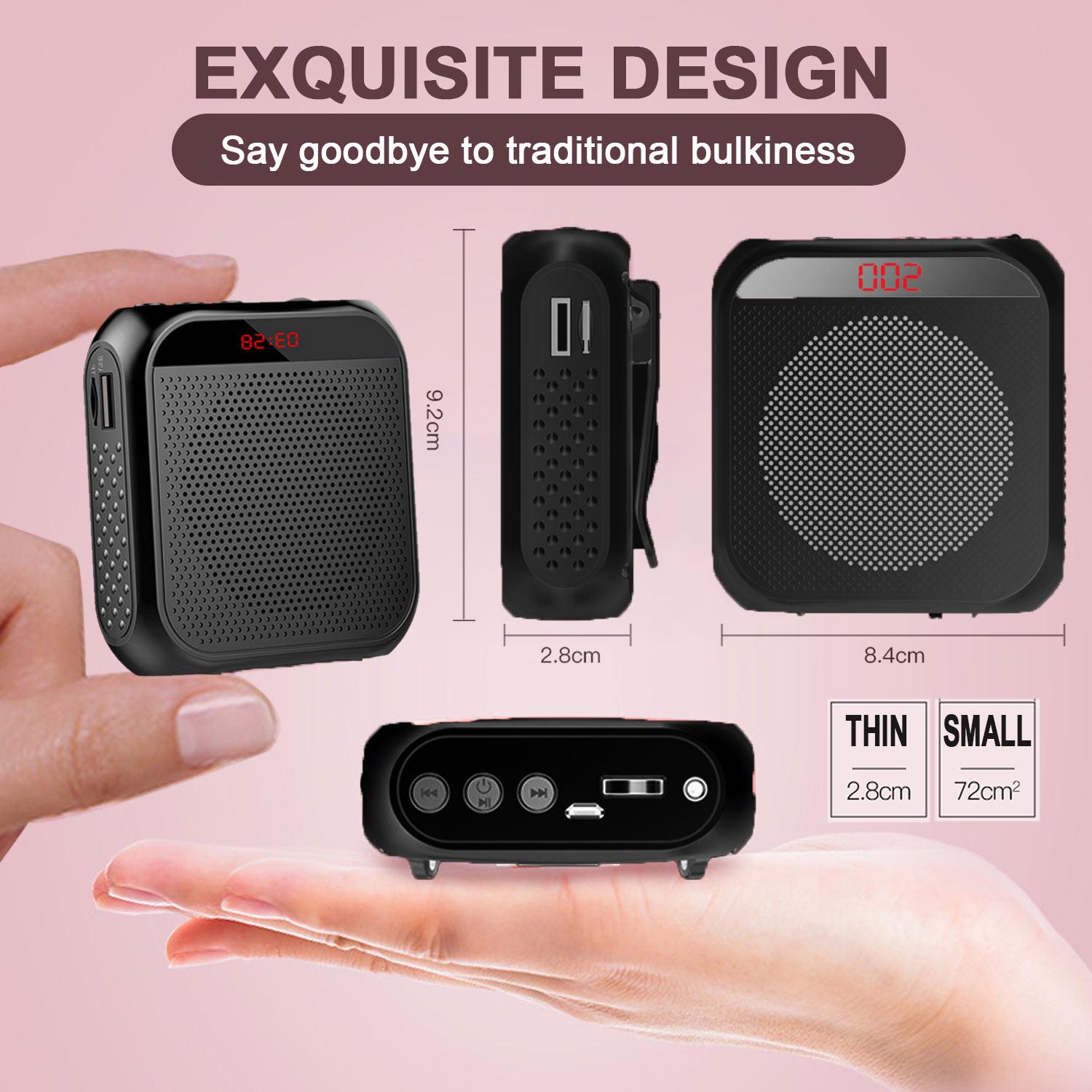Bộ Khuếch Đại Giọng Nói Mini Di Động 5W 2400MAh Loa Giọng Nói Cá Nhân Đa Năng Có Màn Hình Hiển Thị Micro Cho Cuộc Họp Phát Biểu 4X3X1 Color: Black