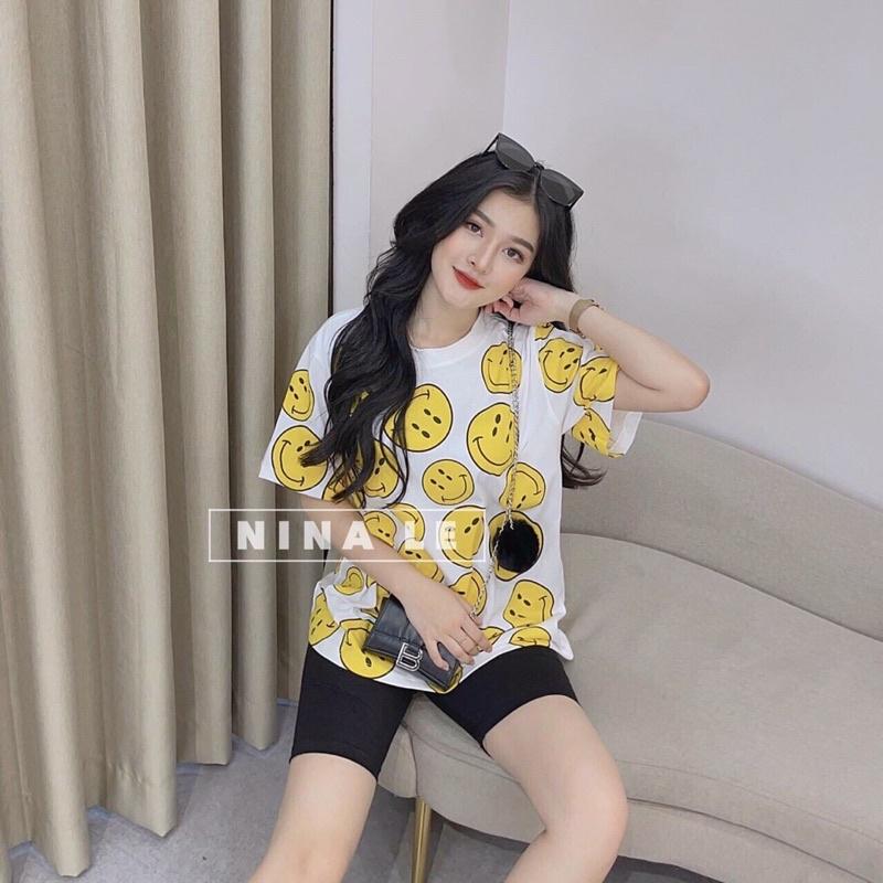 Sét bộ form rộng áo hoạ tiết mặt cười cực xinh