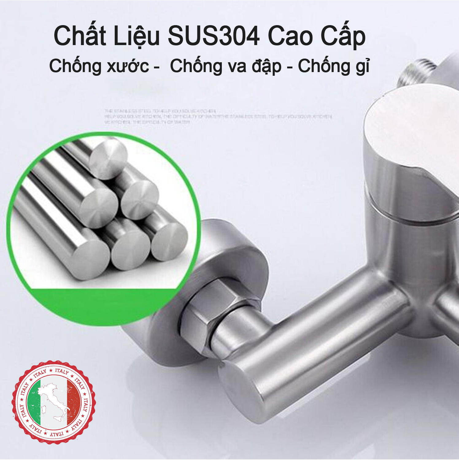 Cần điều khiển sen tắm SUS304 kiểu tròn HVMMA không gỉ + Bát sên + giá đỡ + dây cấp