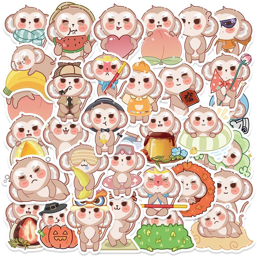 Sticker khỉ chibi hoạt hình cute trang trí mũ bảo hiểm, guitar, ukulele, điện thoại, sổ tay, laptop-mẫu S44