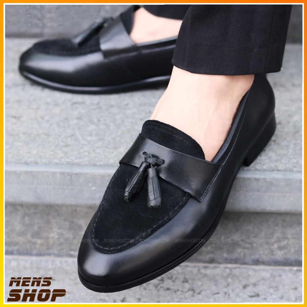 Giày tây nam Penny Loafer mặt da lộn gắn lơ chuông kiểu dáng siêu ấn tượng | Đế cao 3 cm