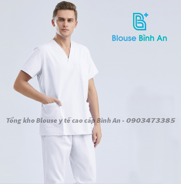 Bộ Blouse/Scrubs Trắng dành cho Y Tế - Spa Vải cotton lạnh hàn quốc cao cấp - Blouse Bình An