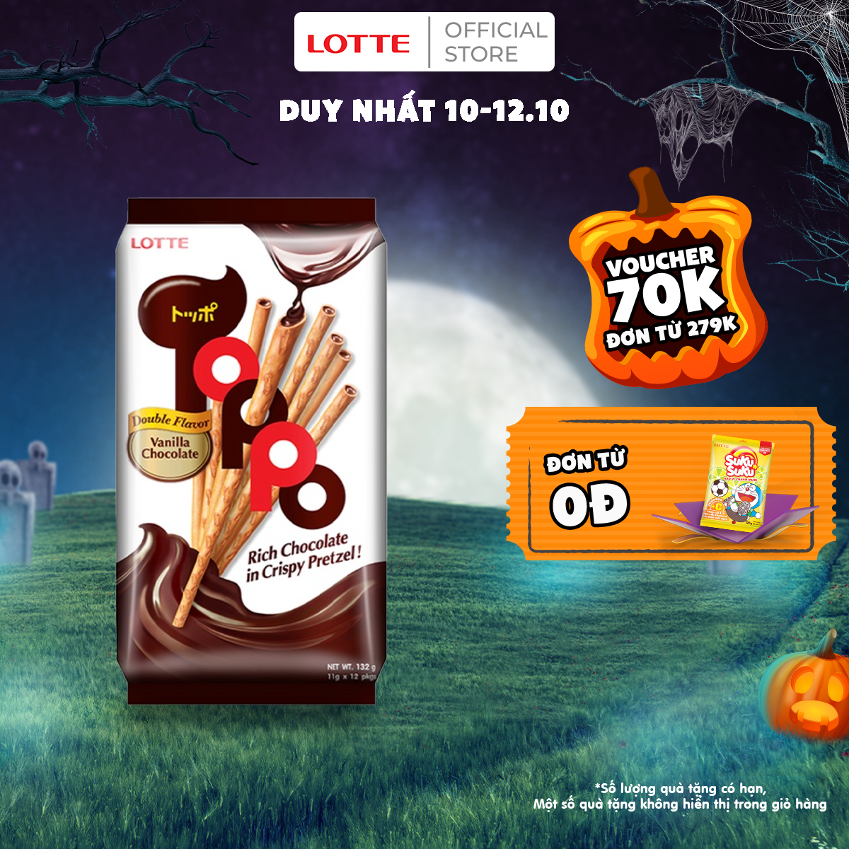 Bánh que Toppo nhân sô cô la hương Vani 132 g