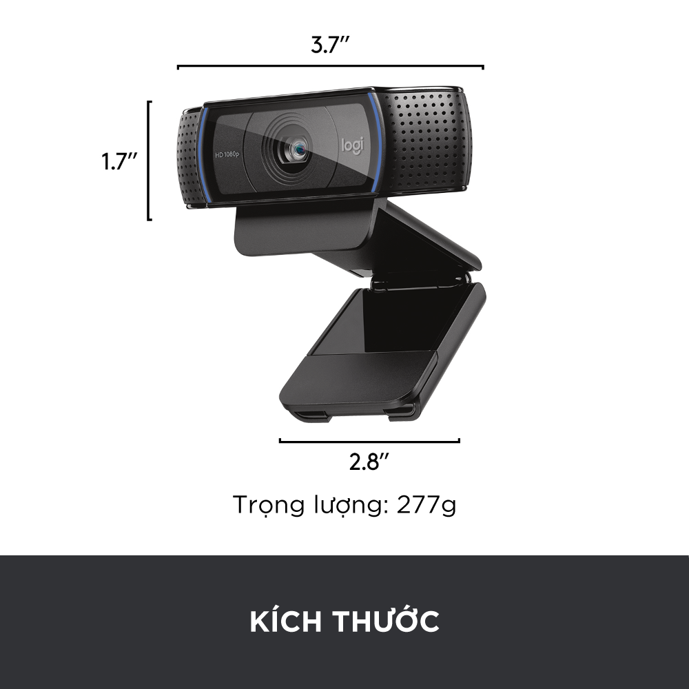 Webcam Logitech C920 Pro Full HD 1080p 30FPS - micro kép to rõ, tự động lấy nét và chỉnh sáng HD, thấu kinh Full HD cao cấp, phù hợp PC/ Laptop/ Mac - Hàng chính hãng