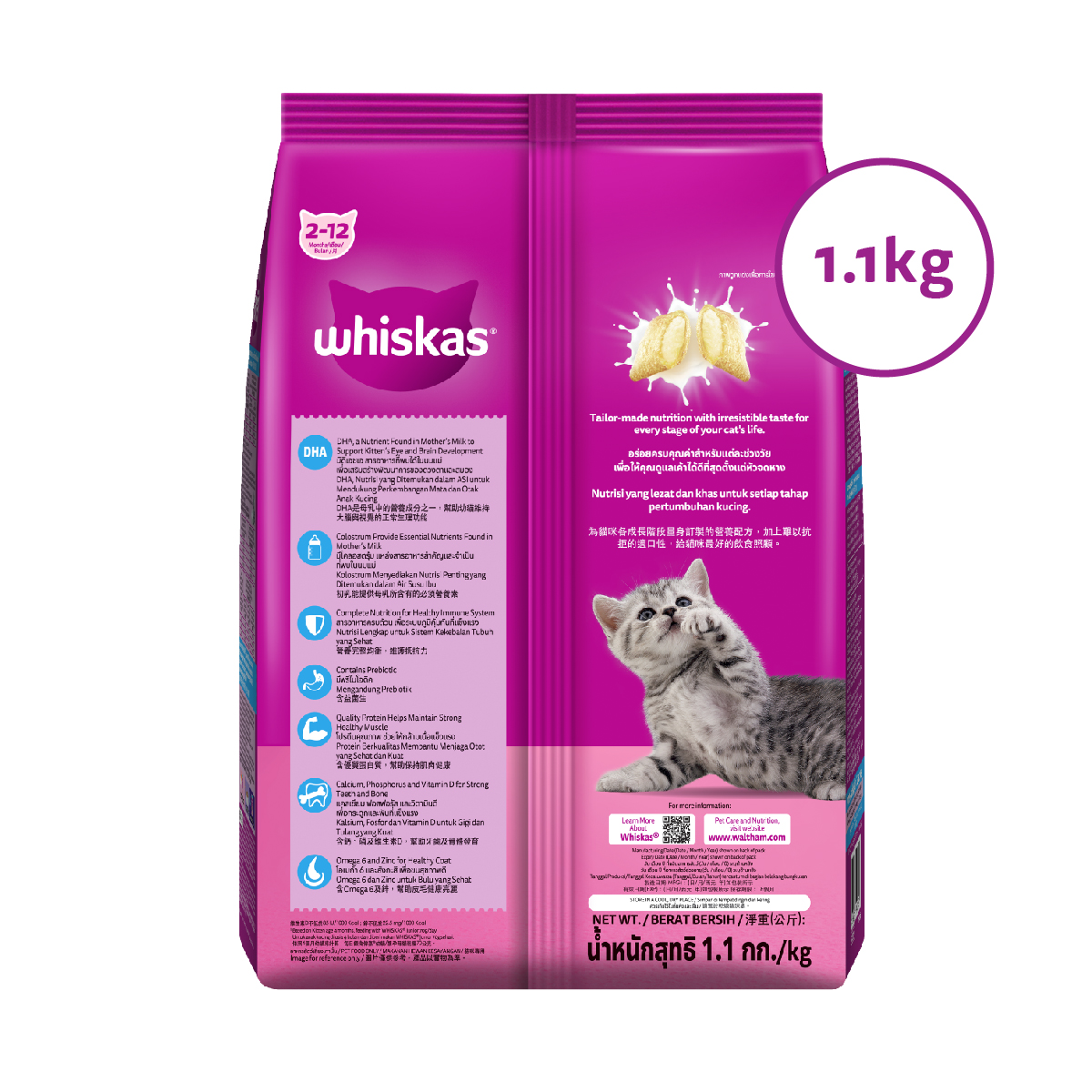 [Bộ 2] Thức Ăn Cho Mèo Con Whiskas Junior 2-12 Months Vị Cá Thu &amp; Cá Biển (Mix Vị) 1.1kg/Túi