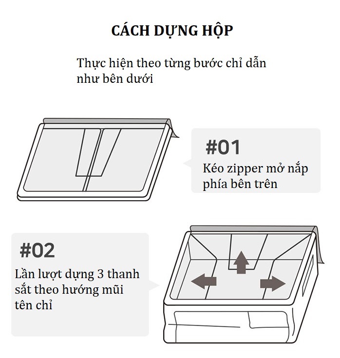 SET 2 TÚI ĐỰNG QUẦN ÁO KHUNG THÉP GẤP GỌN 66L -  Dài 50 cm x Rộng 40 cm x Cao 33 cm