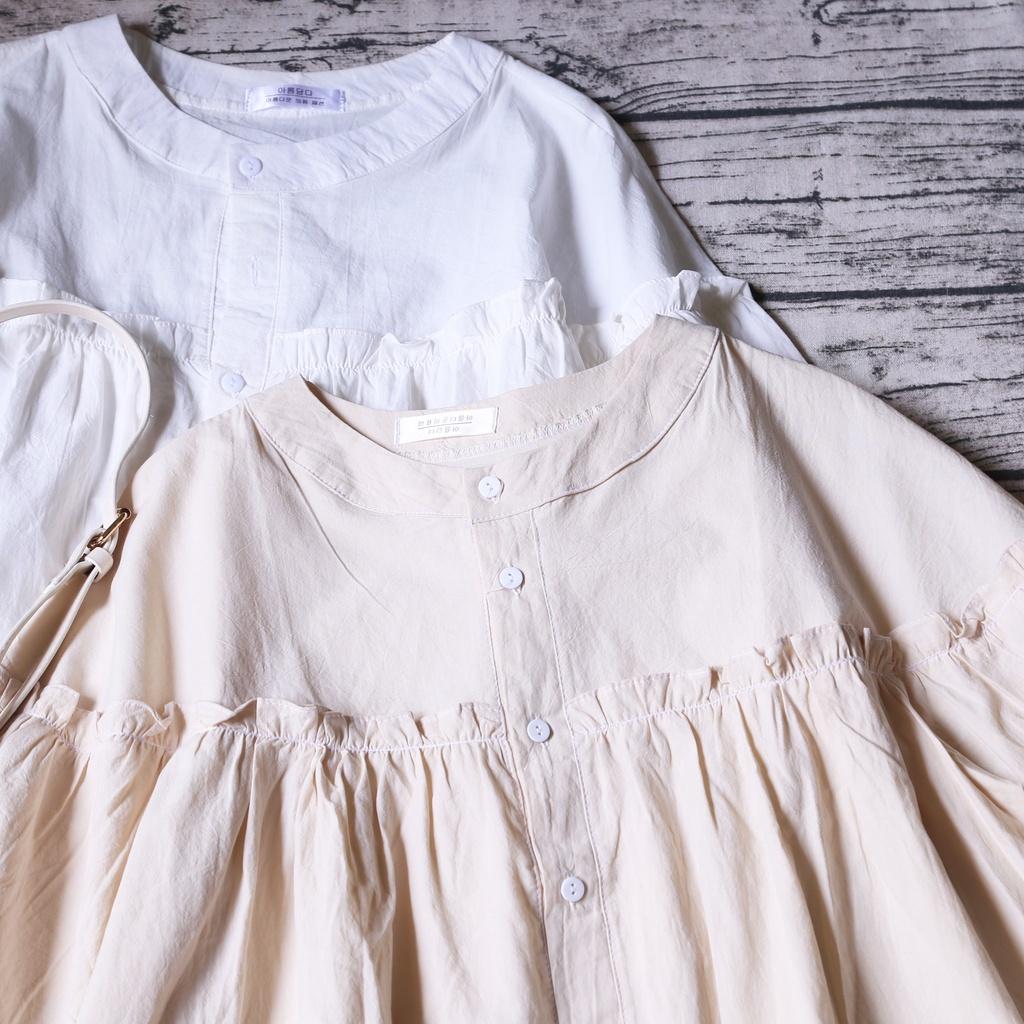 ÁO SƠ MI CỔ TÀU DÁNG BABYDOLL TAY BỒNG