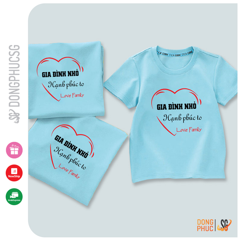 Áo gia đình nhỏ hạnh phúc to set đồ gia đình 3/4/5 người giá rẻ thun cotton màu thiên thanh GD301TT | SG