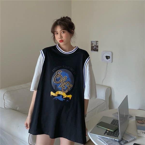 ÁO THUN UNISEX FORM RỘNG TAY LỠ PHỐI TAY IN HỌA TIẾT