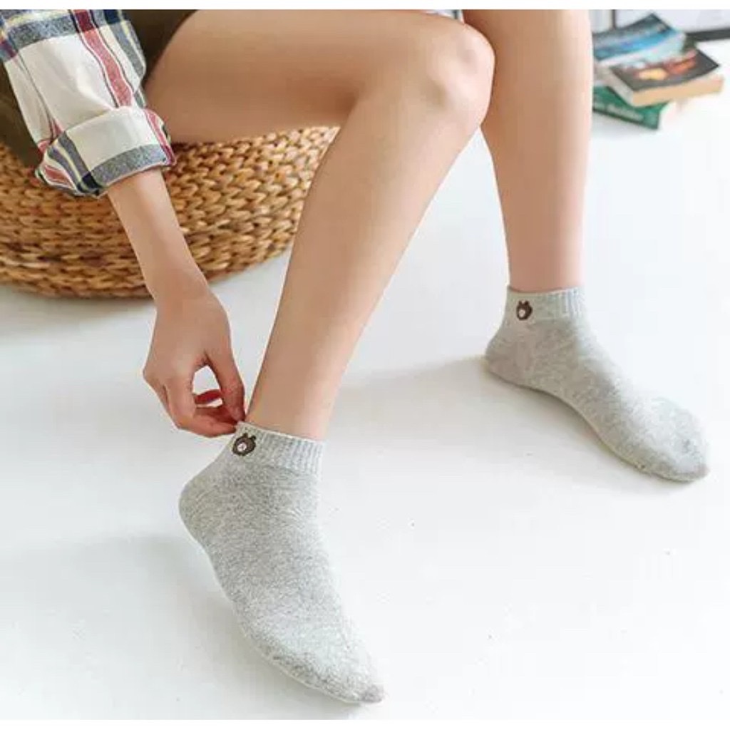 Set 10 đôi tất gấu nữ ,cổ ngắn nhiều màu dễ thương vải cotton , khử mùi , kháng khuẩn kèm túi dây rút xinh xắn cute cho phái nữ
