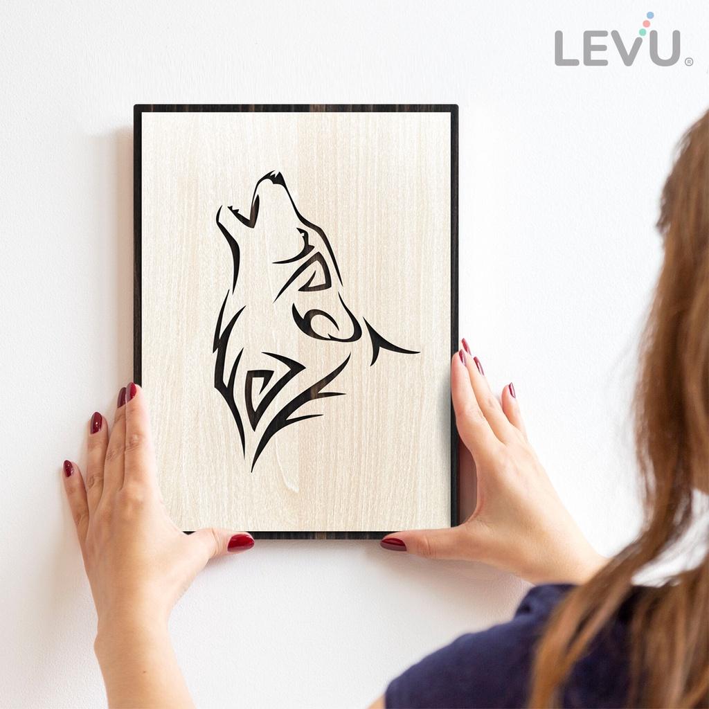 Tranh treo tường gỗ khắc line vector biểu tượng hình Chó Sói LEVU DV14