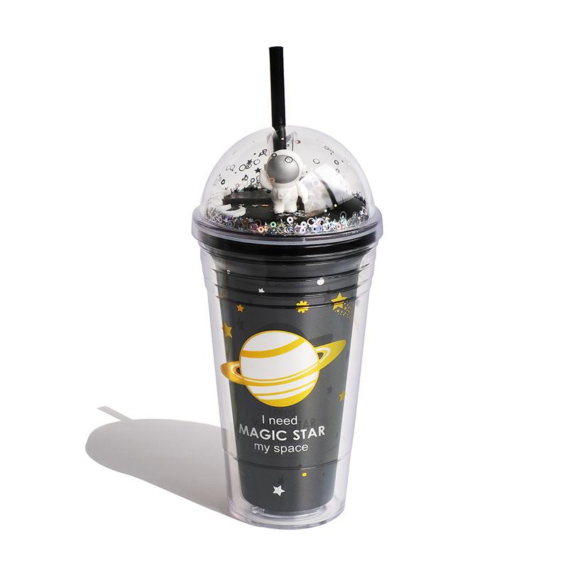 1 Không Gian Straw Cup Kawaii Hình Hoạt Hình Cốc Nhựa Trẻ Em Bé Trai Gái Cốc Nước Đáng Yêu Ly Nhà Bếp Drinkware Chai Nước