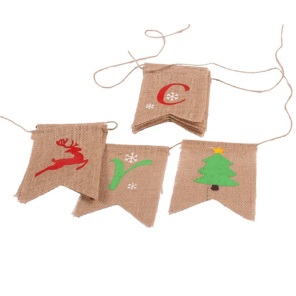 Burlap Merry Christmas Bunting Banners Flag Garland Sign Party Decoration