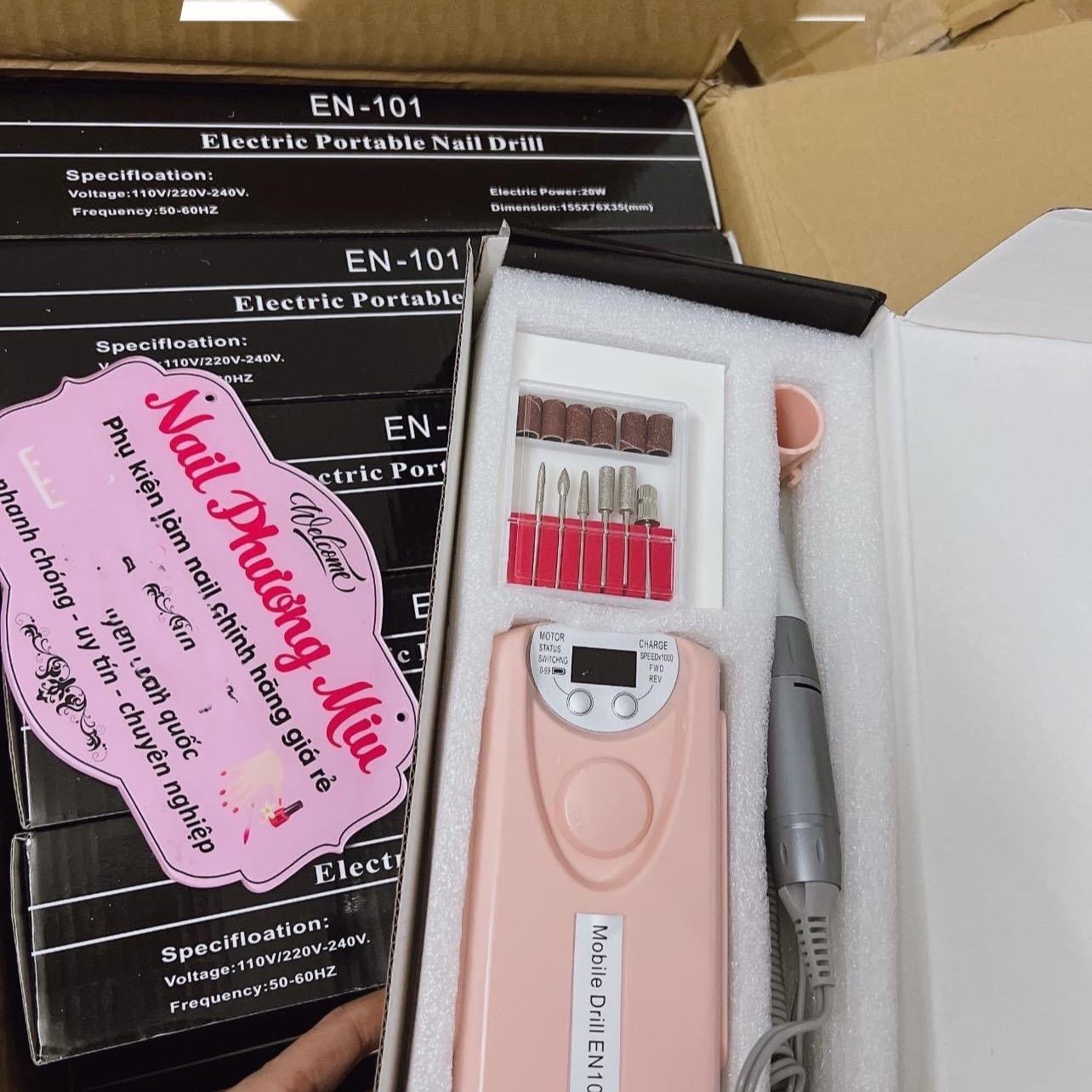 Máy Mài Móng Tích Điện Drill 101 Tay Cầm Trắng Nhẹ Tay Chạy Êm, Tích Điện Lâu, Kèm 6 Đầu Mài, Hiển Thị Pin, 30000 Vòng/Phút