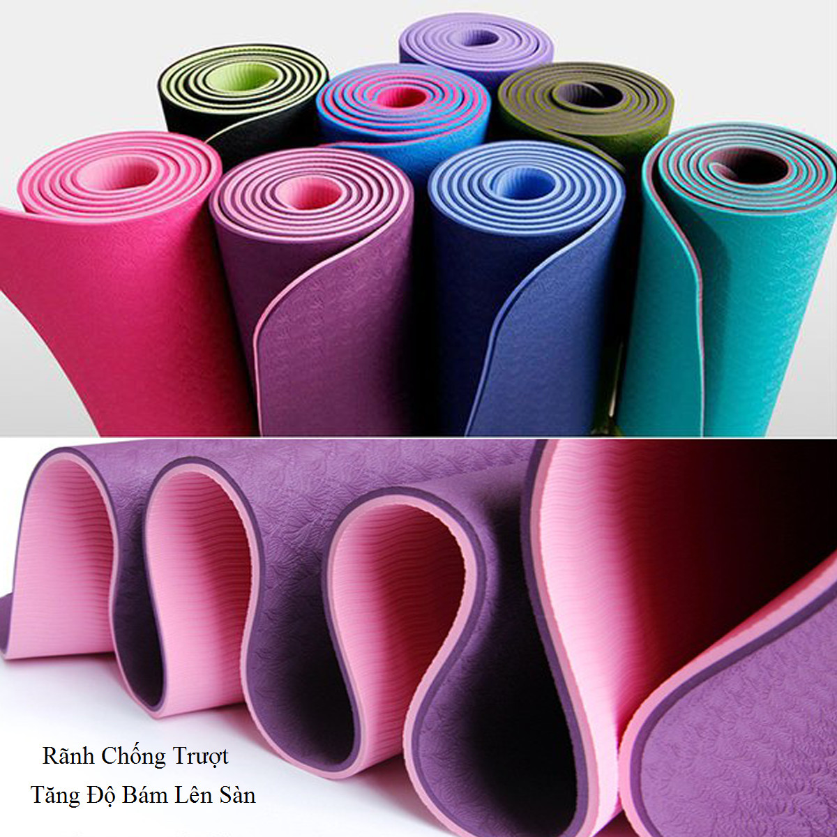 Thảm Tập Yoga, Gym Amalife 2 Lớp + Túi Đựng Thảm Tập Yoga + Dây Buộc Thảm Tập Yoga