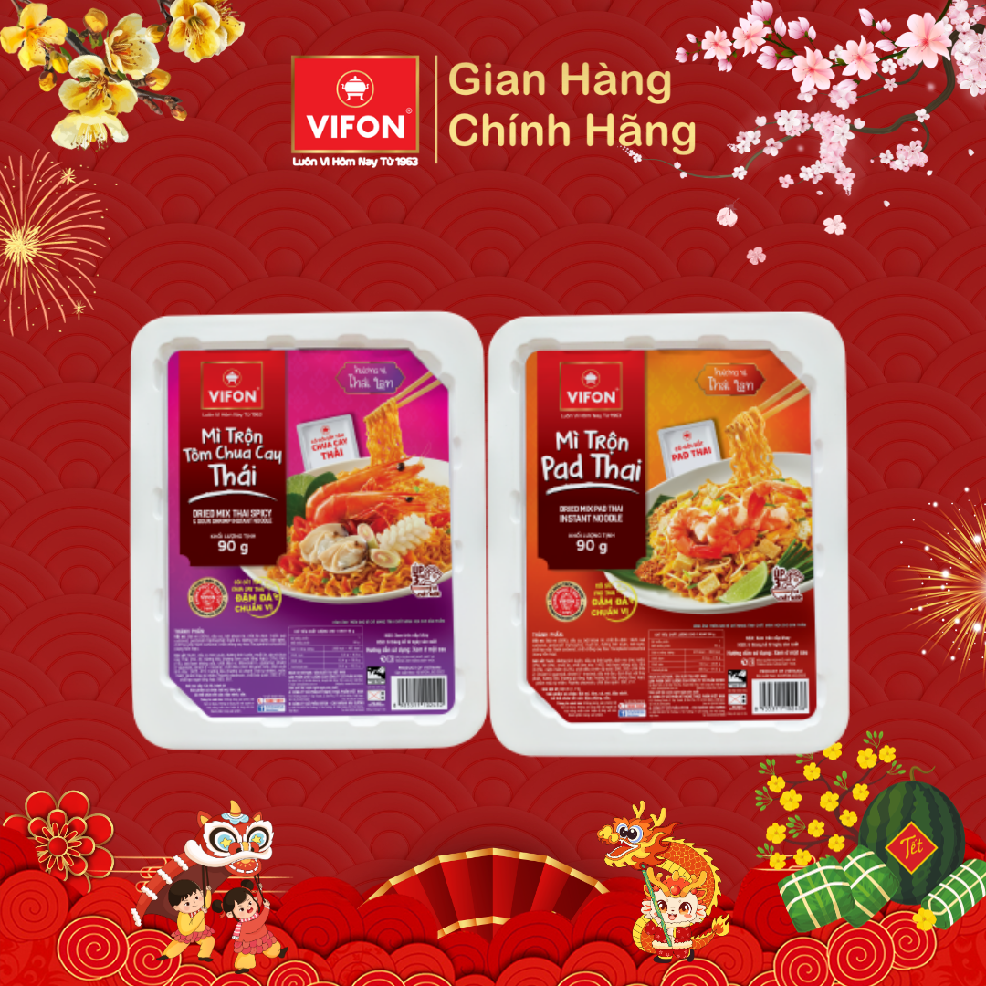Thùng 18 Khay Mì trộn Tôm chua cay Thái/Pad Thái VIFON 90gr/ khay