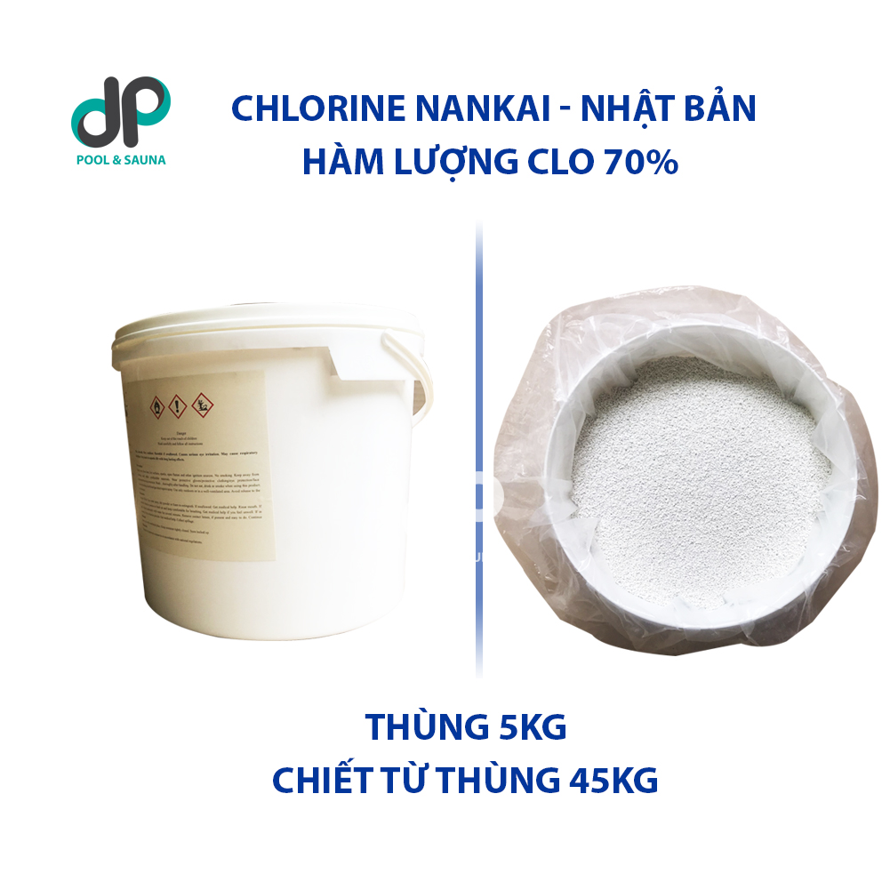 Chlorine Nankai Nhật Bản (Thùng 5kg), clorin 70% Nankai - Xử lí nước bể bơi, nước thải sinh hoạt, diệt rêu tảo, khử trùng, sát khuẩn, tẩy trắng, ứng dụng trong ngành thủy sản