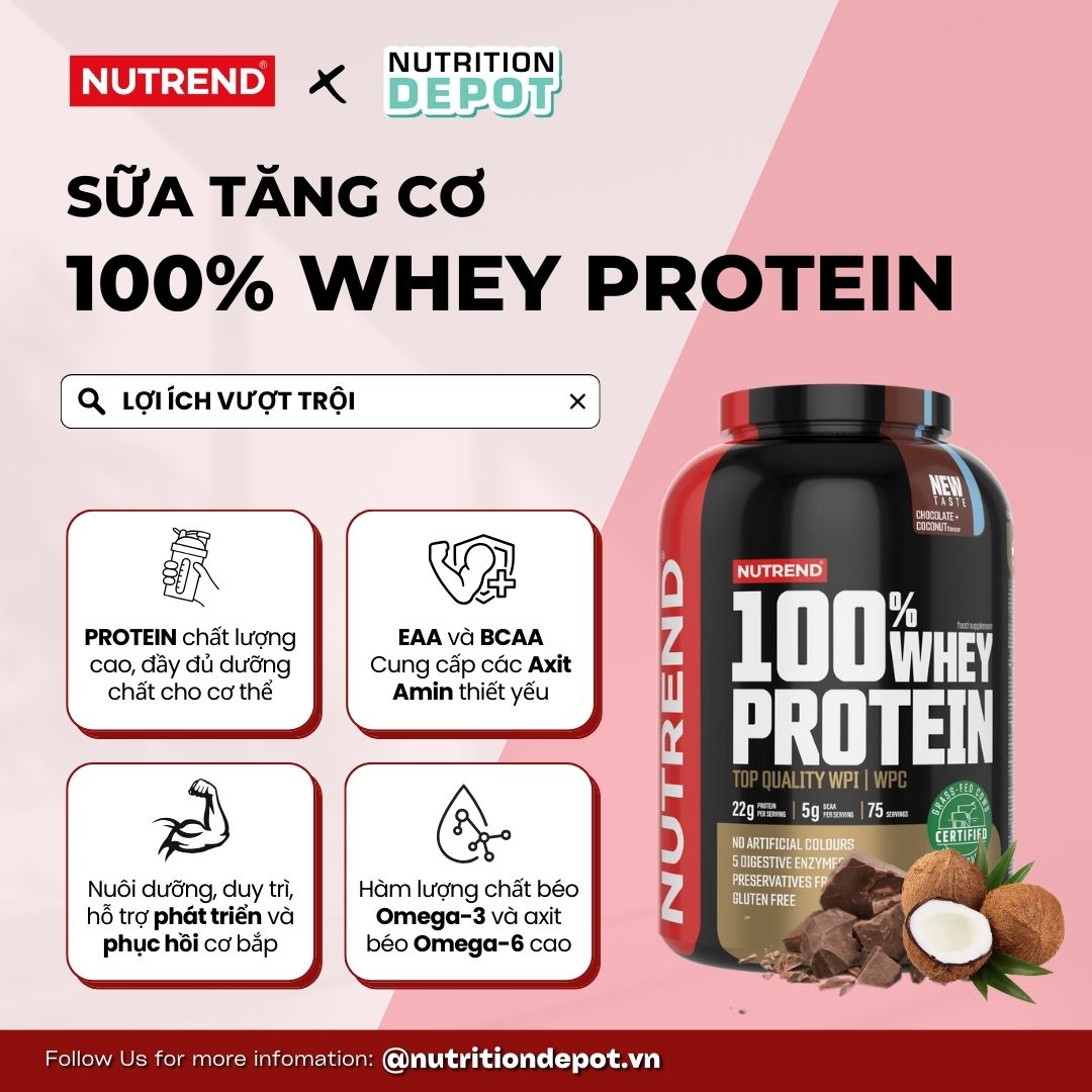 Sữa tăng cơ cho người tập gym (5lbs - 75 servings) – Nutrend 100% Whey Protein (Whey Protein Blend) - Nutrition Depot Vietnam