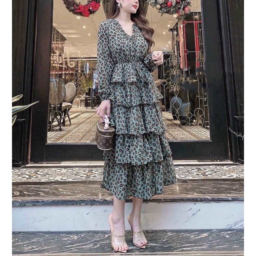 ĐẦM HỌA TIẾT BEO TẦNG 2 MÀU - DA2411