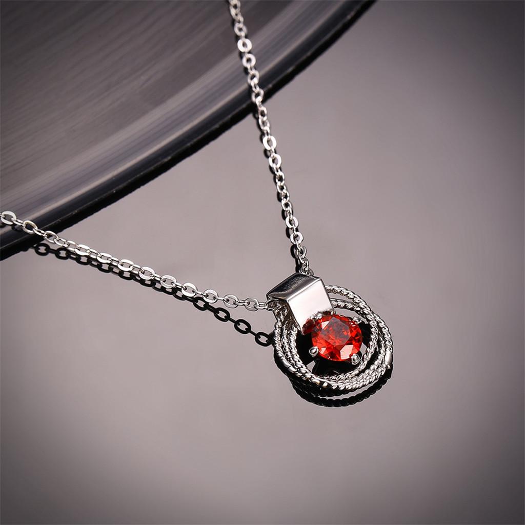 Round Pendant Necklace With Elegant Red Zircon