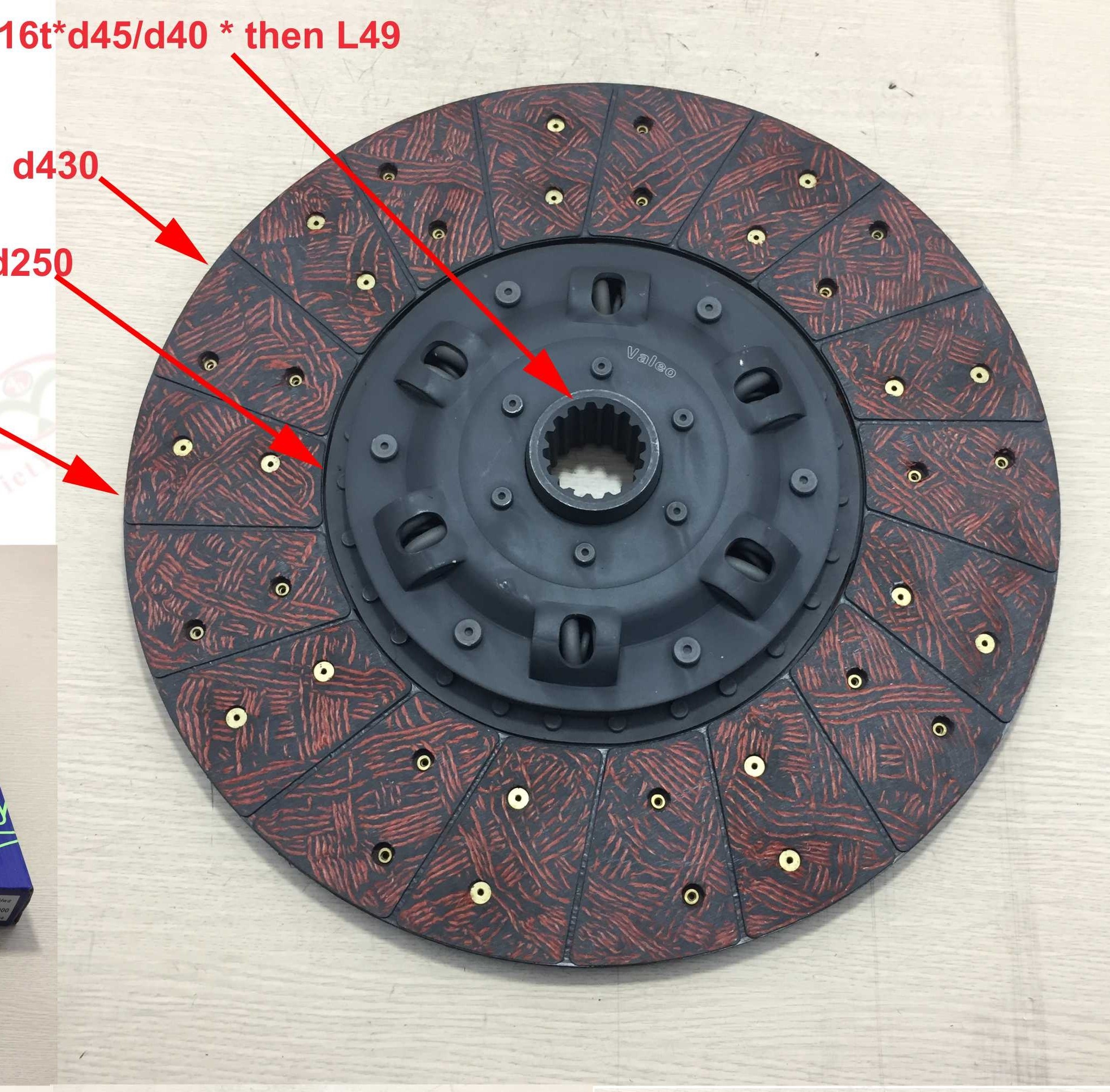 Lá côn  Đường kính ngoài 430mm, trong 250mm, 16 rơ nia, óc:45 mm, 6 lò xo kép kín