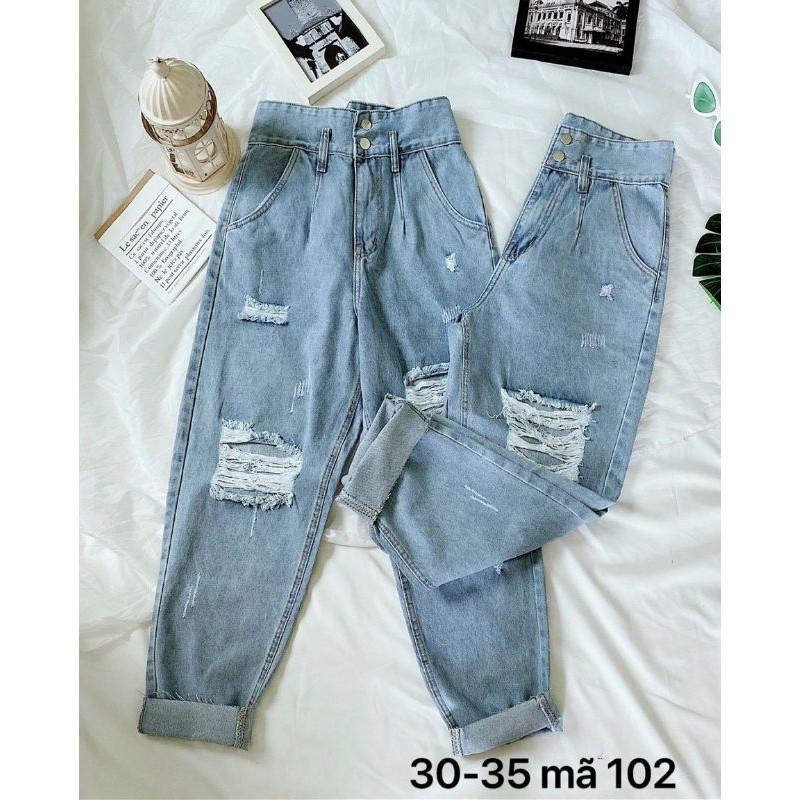 Quần baggy jean nữ lưng cao rách gối size đại