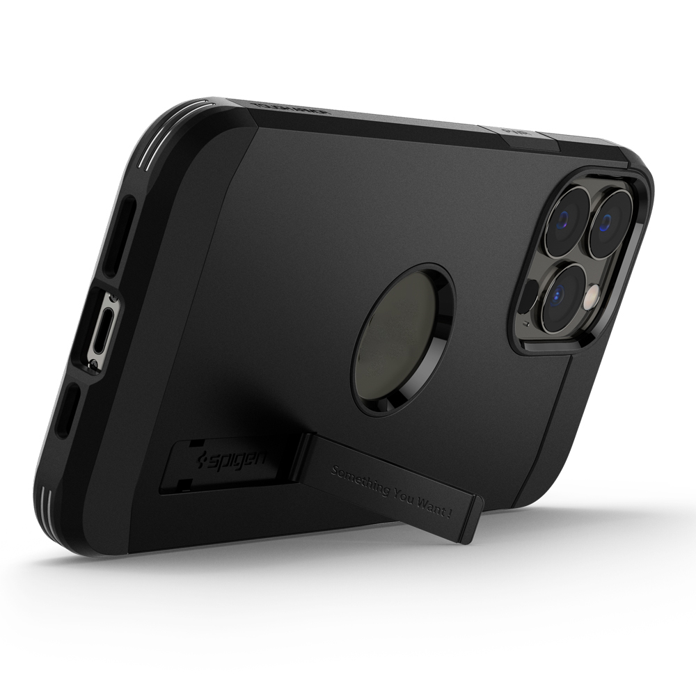 Ốp lưng Spigen Tough Armor Black cho iPhone 13 Pro Max - Thiết kế bền bỉ, chống sốc, tích hợp chân đế, chống bẩn, viền camera cao - Hàng chính hãng