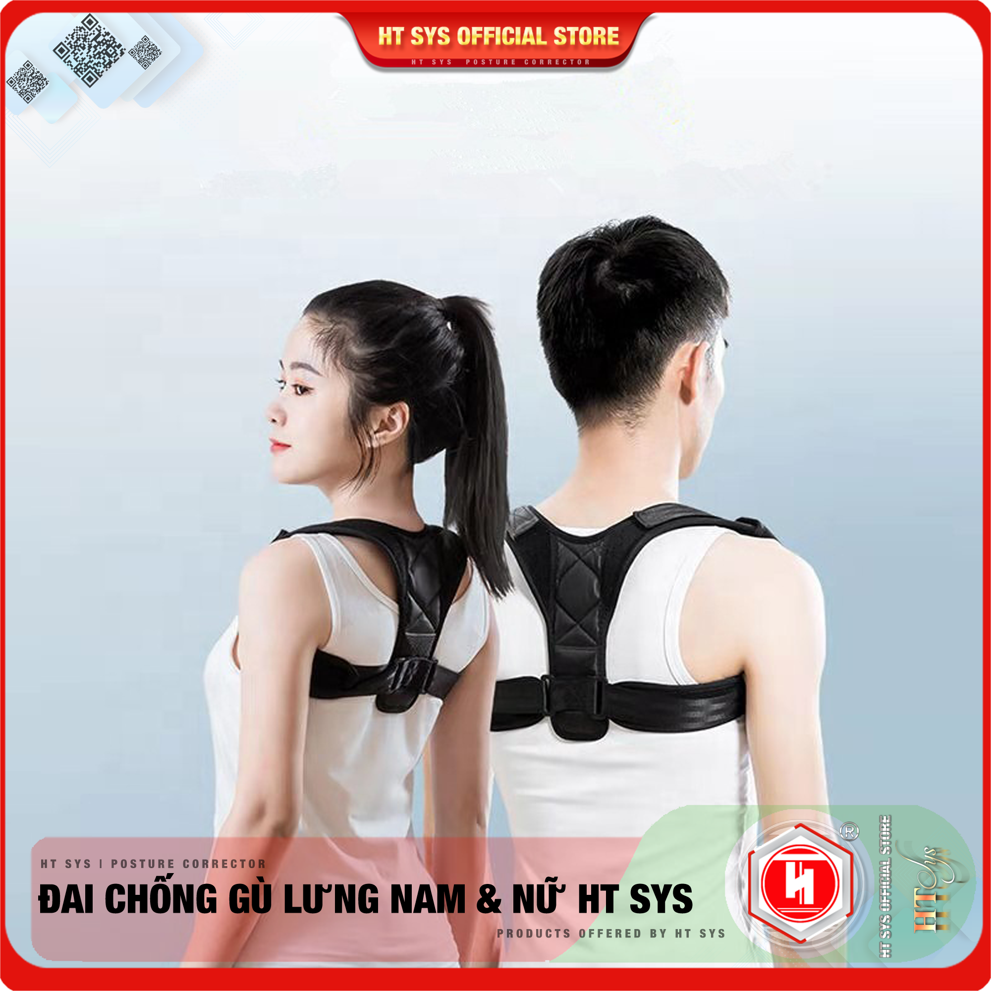 Đai chống gù lưng nam nữ cao cấp-HT SYS-Posture Corrector-Freesize-Màu đen