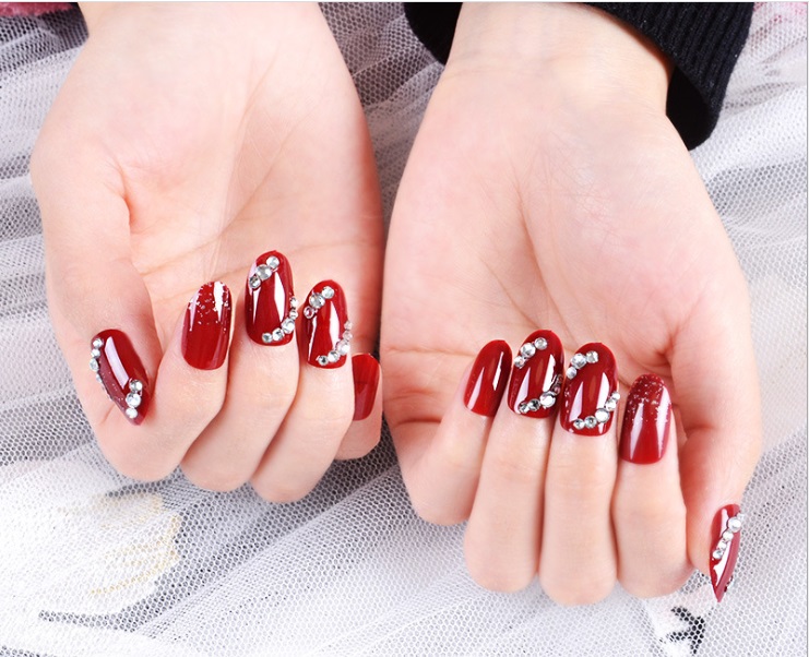 Móng tay giả nail thời trang đính đá - Bộ 12 móng