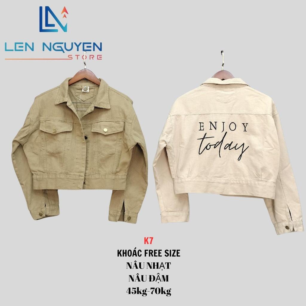 K7 [ Len Nguyen Store ] Áo Khoác Nữ Cao Cấp, Freesize, Thiết Kế Thêu, Áo Khoác JeanTop Croptop Women Denim Có Túi