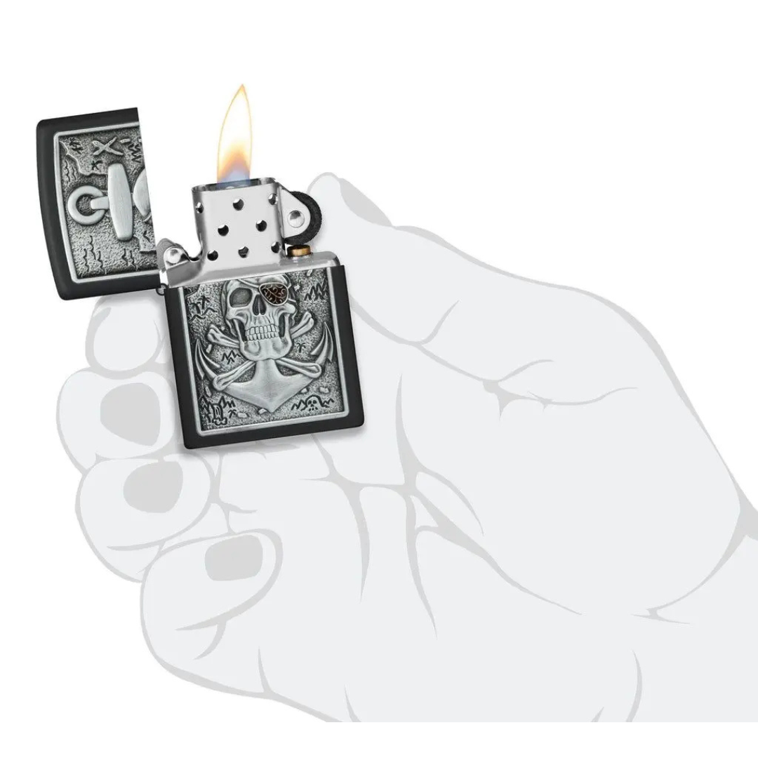 Bật Lửa Zippo In Hình Đầu Lâu Mỏ Neo Nổi Skull Anchor Emblem Design Chính Hãng Mỹ - Thiết Kế 3D Nổi, Sơn Đen Nhám, Chống Gió, Phong Cách Bụi Bặm