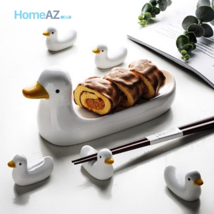 Đồ gác đũa muỗng, kê đũa bằng sứ hình đàn vịt siêu dễ thương Cute Duck mã AZDTT002