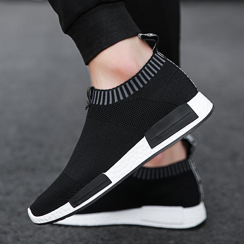 2022 Mới Nam Slip On Sock Sneakers Plus Size 47 Nhẹ Thoáng Khí Nam Đi Giày Chạy Bộ Nam giày Giày Thường Color: Black Shoe Size: 43