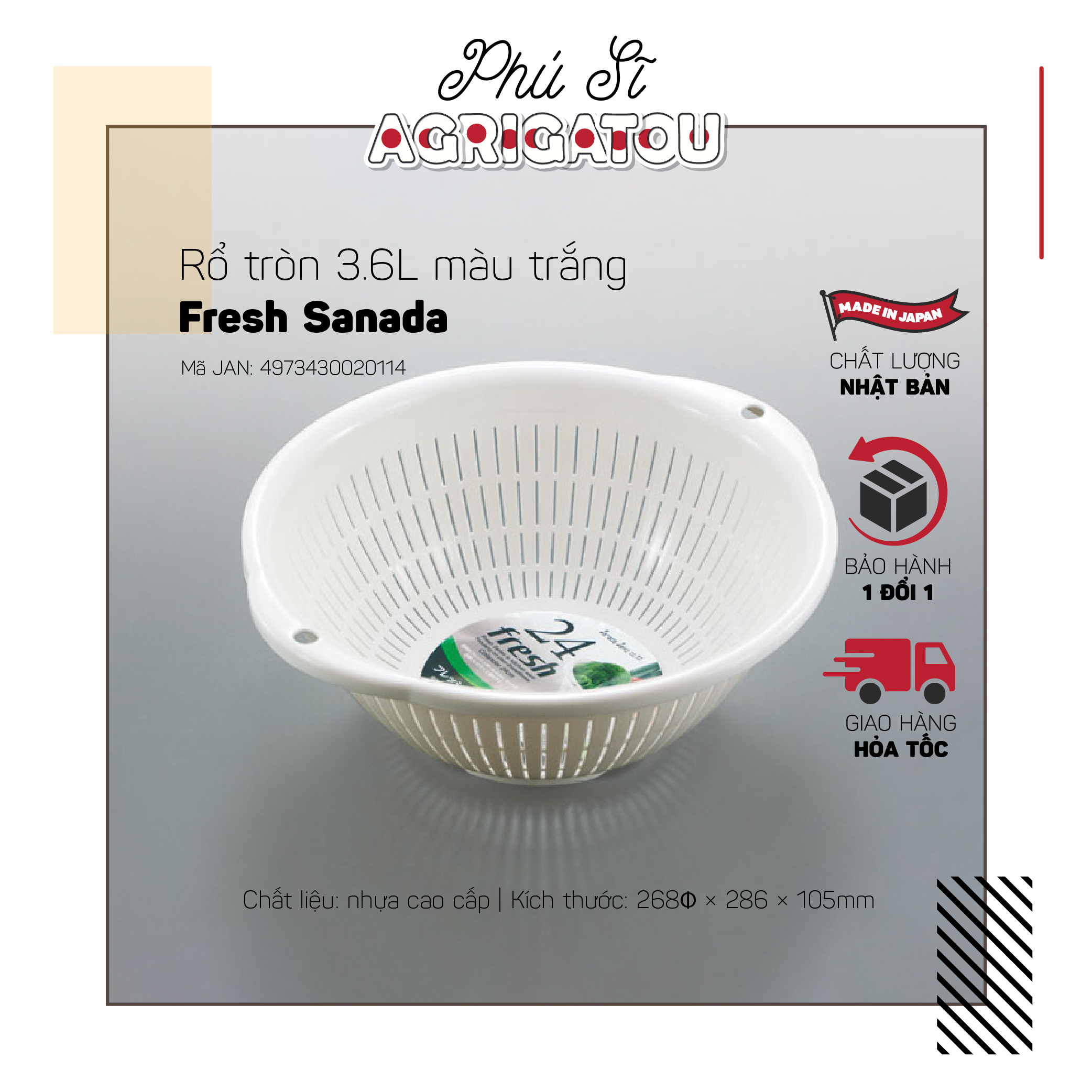 Rổ tròn 3.5L màu trắng Fresh Sanada