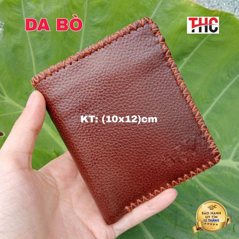 Ví Nam Đứng Da Bò Viền Khâu Tay Đẹp THC, KT (12x10)cm