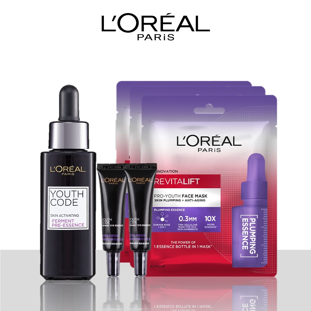 Bộ sản phẩm L'Oreal Paris Hoạt chất trẻ hóa da,Mặt nạ dưỡng da ẩm mượt căng mọng (Y.C 30ml, Mask x3,  Y.C 7.5ml)