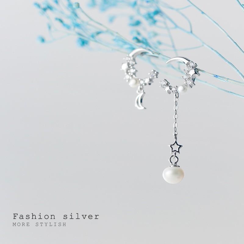 Khuyên tai bạc Ý s925 trăng khuyết bất đối G2870 - AROCH Jewelry